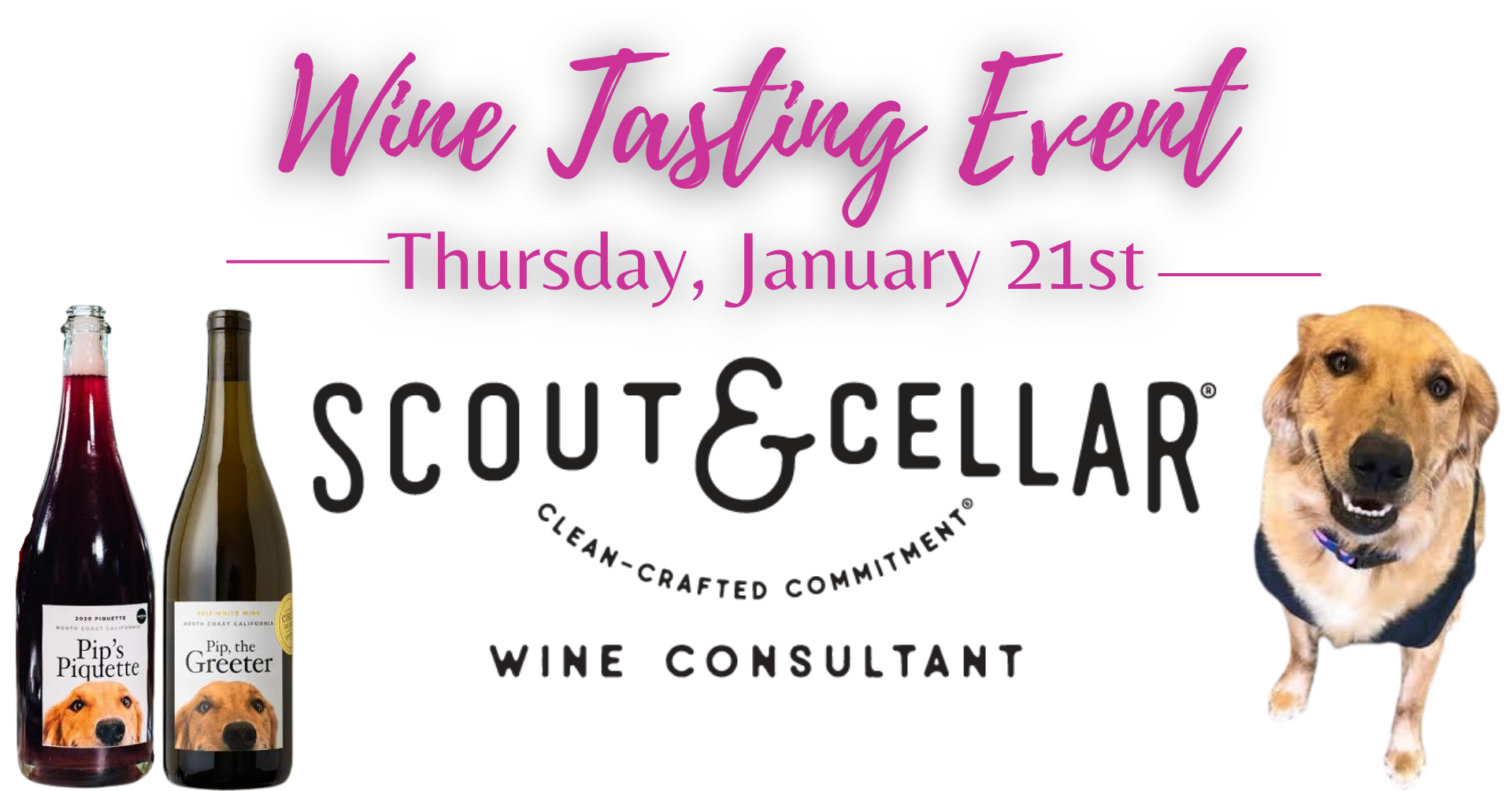 Scout & Cellar Wine Tasting event with Lucky Dog Animal Rescue